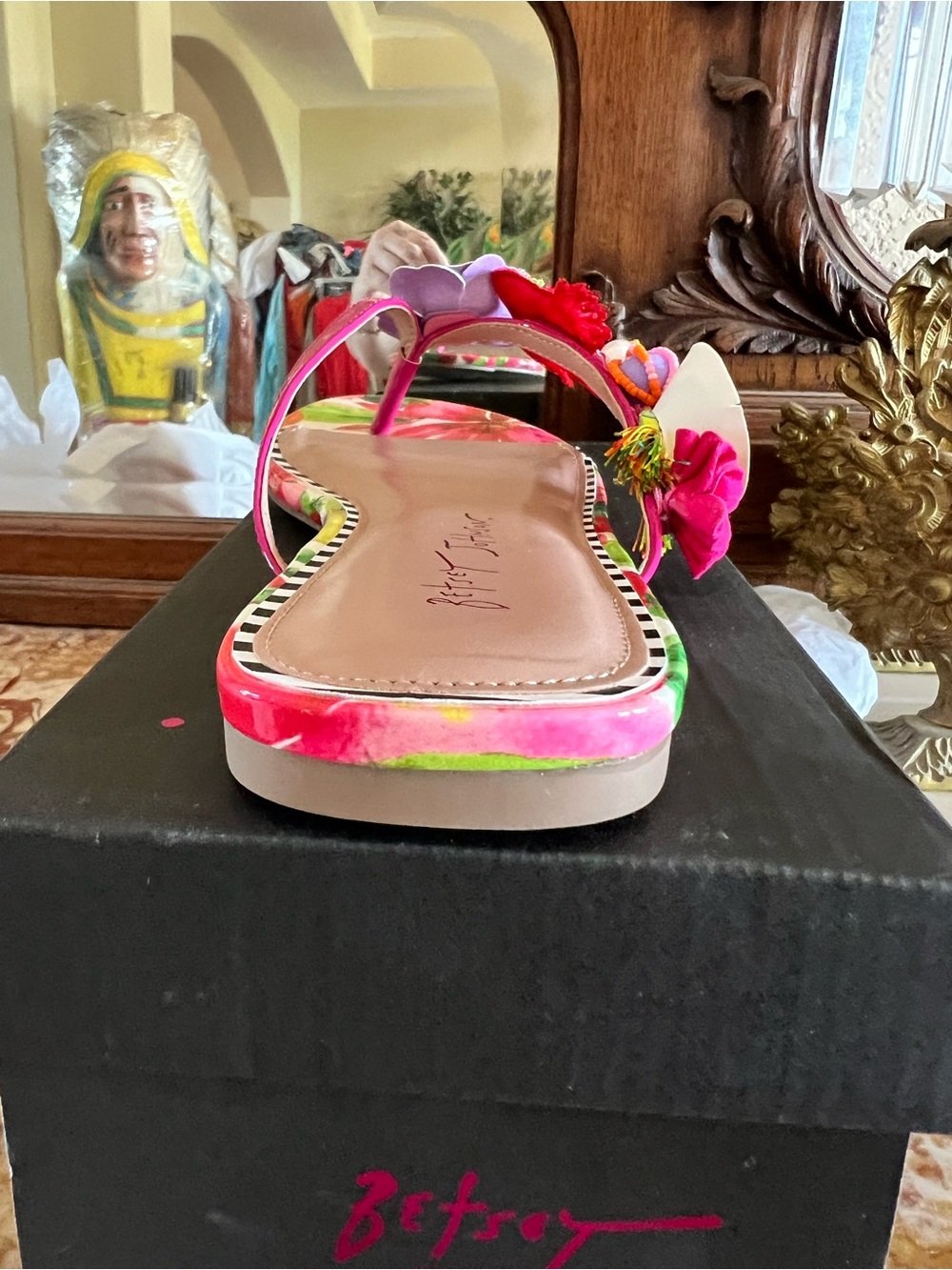 Betsey Johnson Pink Multi Floral Beaded Slide Sandals - Picture 14 of 14